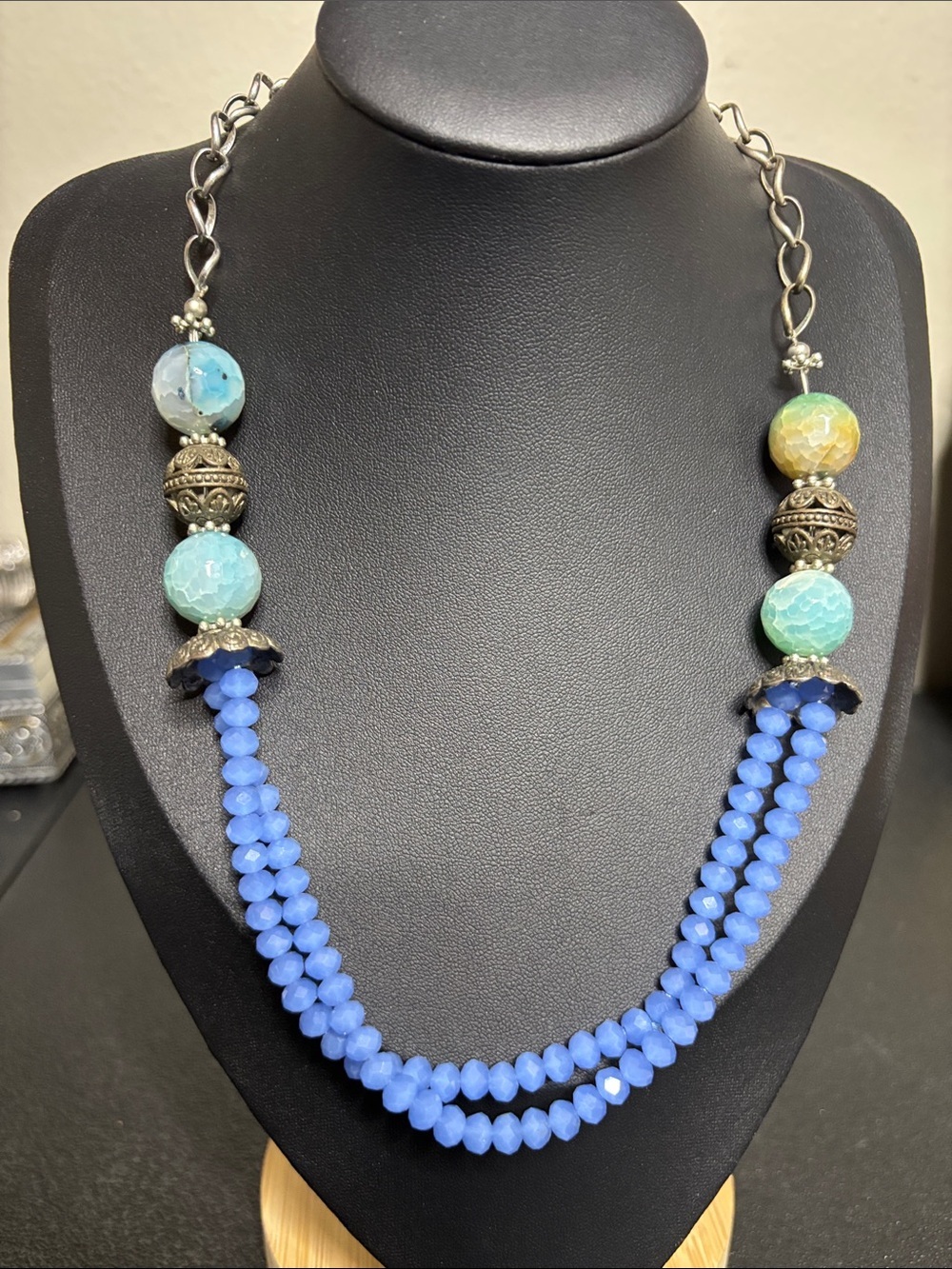 Handcrafted Blue Stone Mixed Media Beaded Statement Necklace